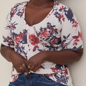 Torrid Multi Colored Floral Waffle V-Neck 3/4 Sleeve Top 1 1X 14/16
